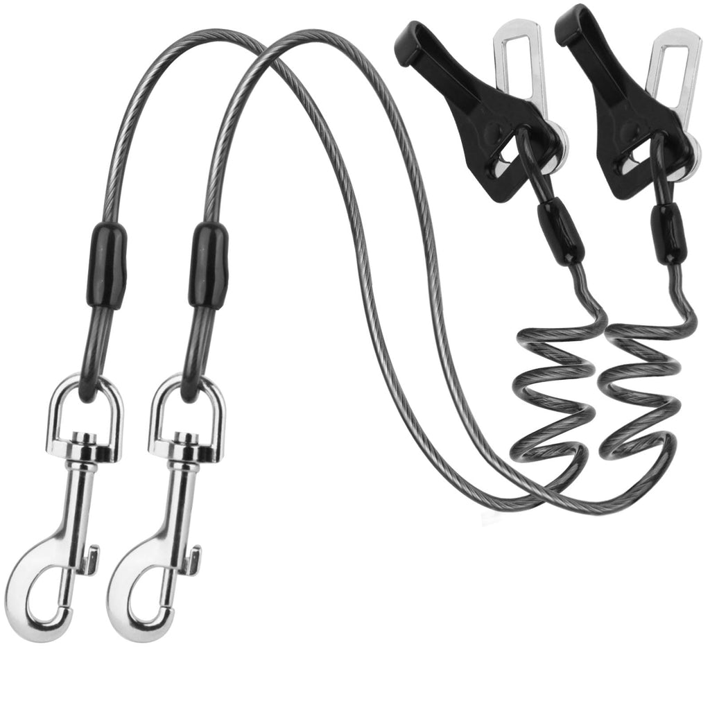 Chew Proof Dog Seat Belt with Elastic Bungee – Steel Cable, 2 Pack